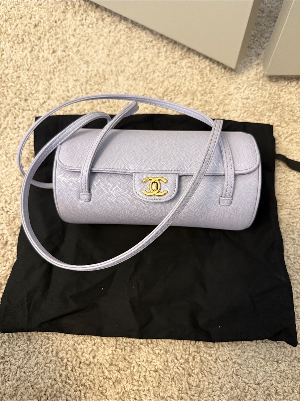 CHANEL Lilac Caviar Leather Mini Barrel Bag with Gold CC
